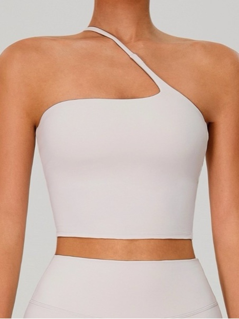 One-Shoulder Asymmetric Crop Top in Light Beige